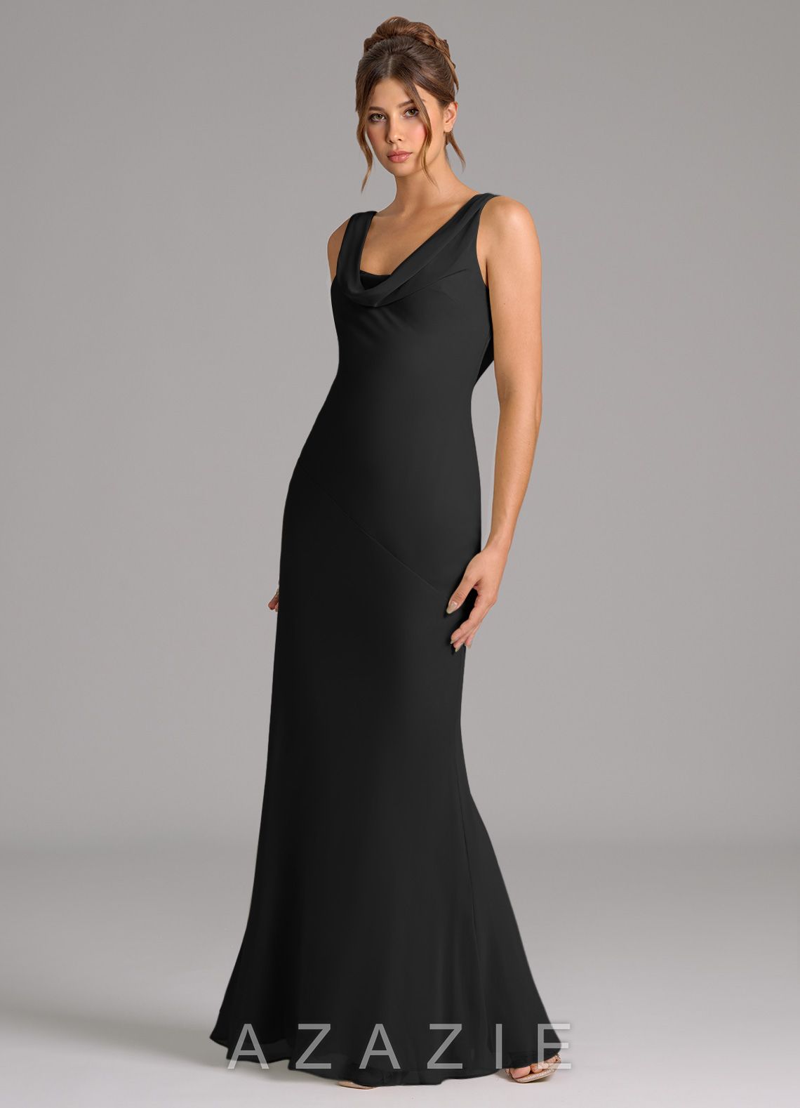 Azazie Rylina Black Mermaid Pleated Chiffon Dress black