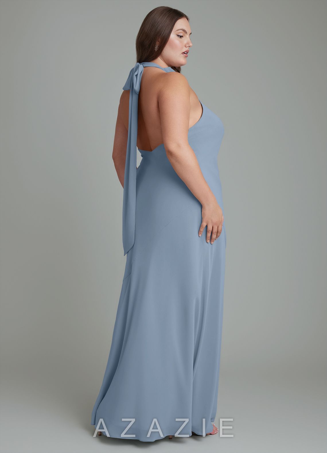 Azazie Velli Dusty Blue Mermaid High Neck Chiffon Dress dusty_blue