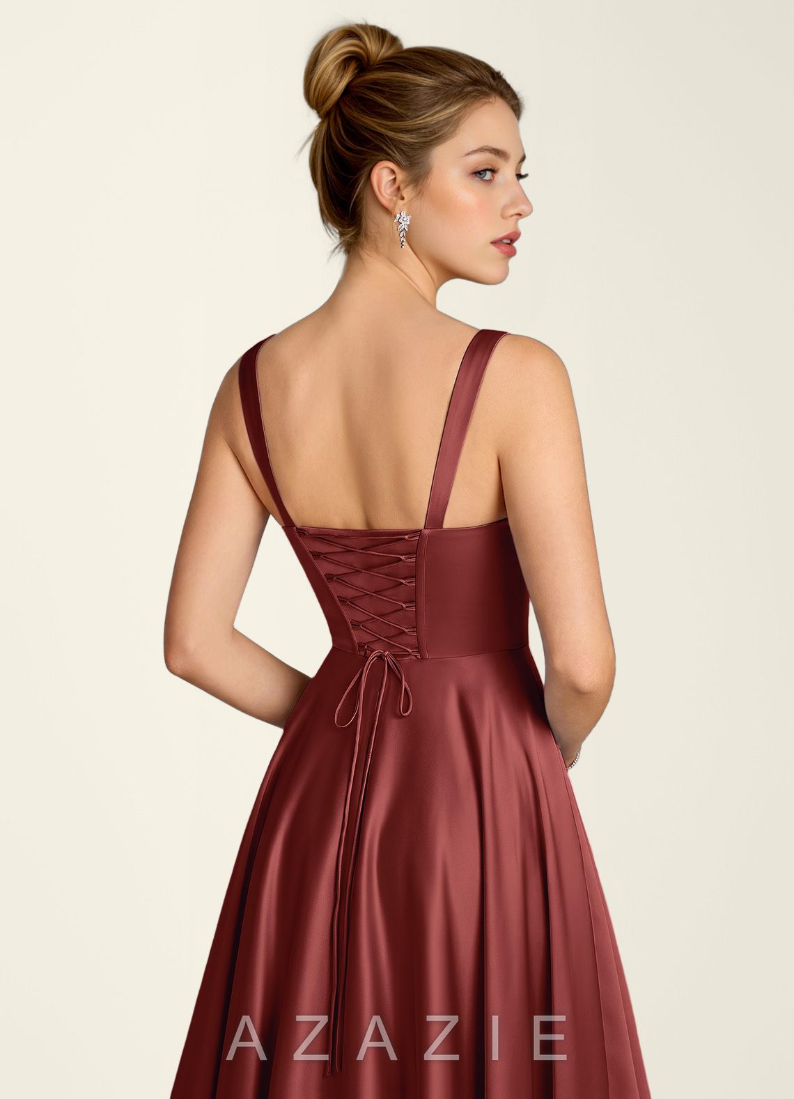 Margot Burnt Umber Satin Corset A-line Dress