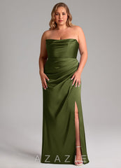 Azazie Leonis Olive Mermaid Pleated Stretch Satin Convertible Dress olive