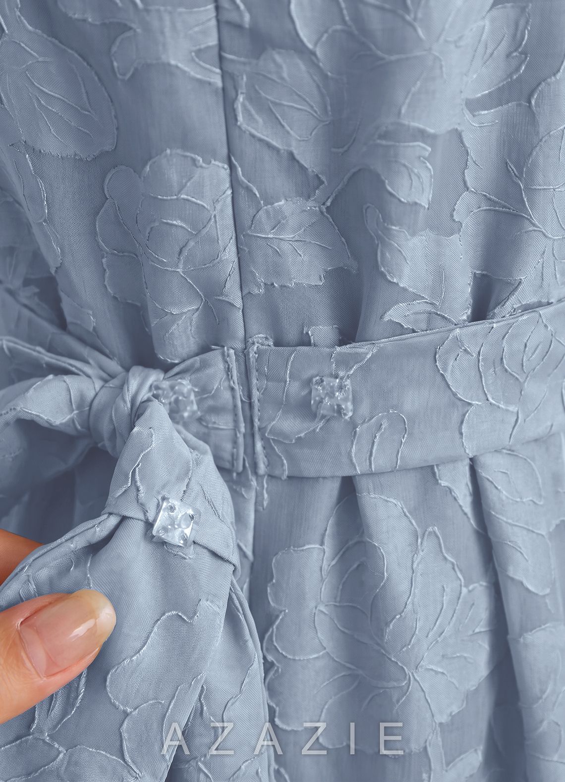 Azazie Princes Dusty Blue A-Line Pleated Floral Burnout Dress
