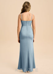 Azazie Buzzy Junior Dusty Blue Sheath Pleated Stretch Satin Dress dusty_blue