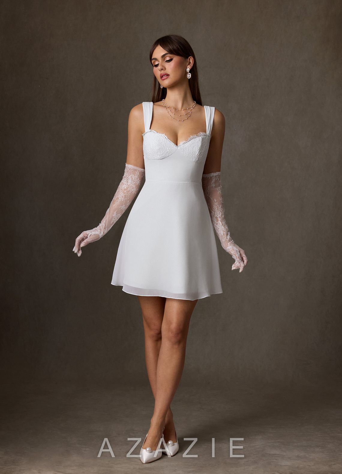 Azazie Scarlette Diamond White A-Line Sweetheart lace Chiffon Dress diamond_white