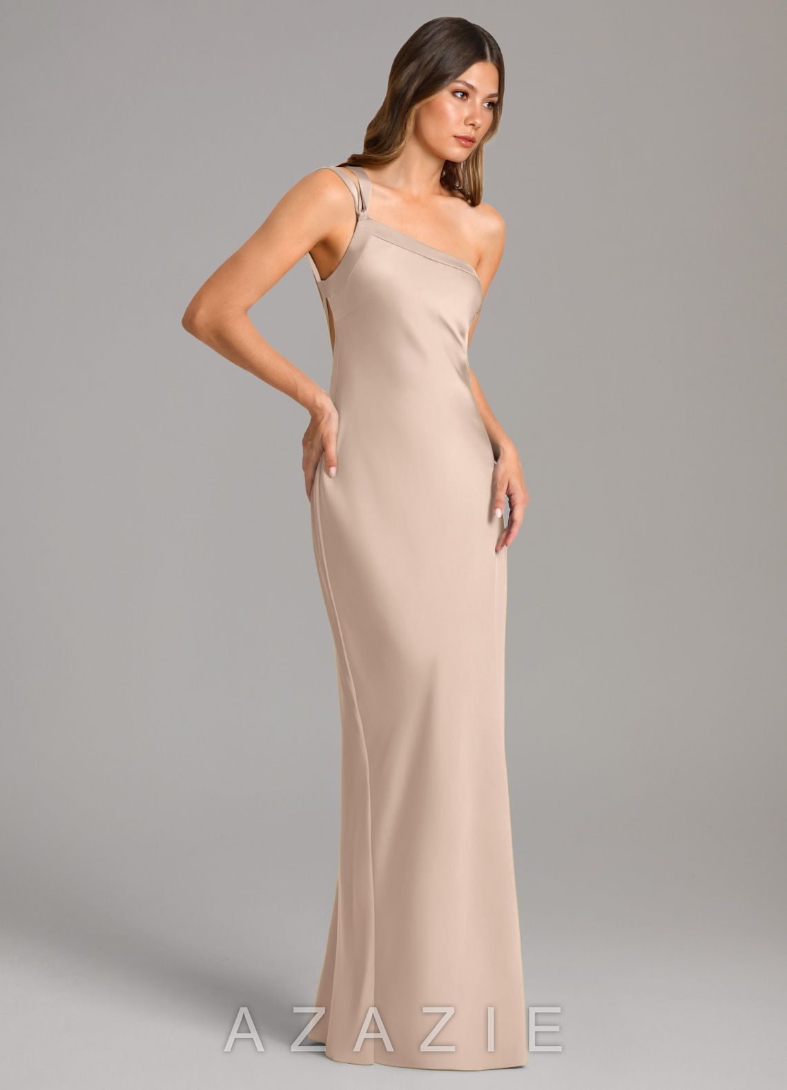 Azazie Monroe English Rose Mermaid One Shoulder Stretch Satin Dress english_rose