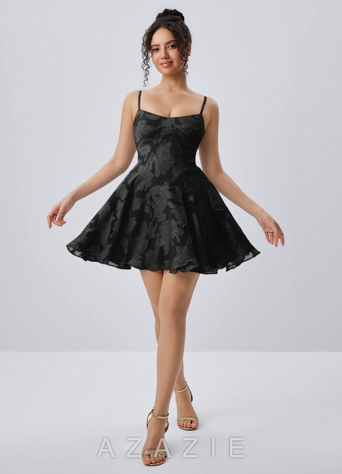 Goldmari Black Jacquard Corset A-Line Mini Dress
