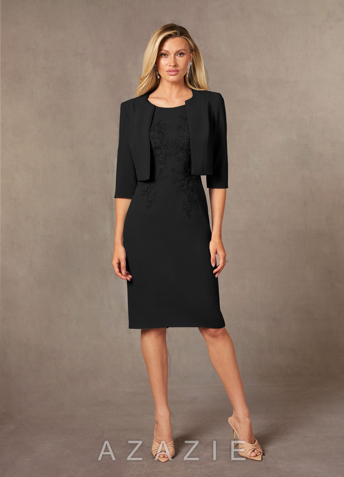 Azazie Ryne Black Sheath Lace Dress