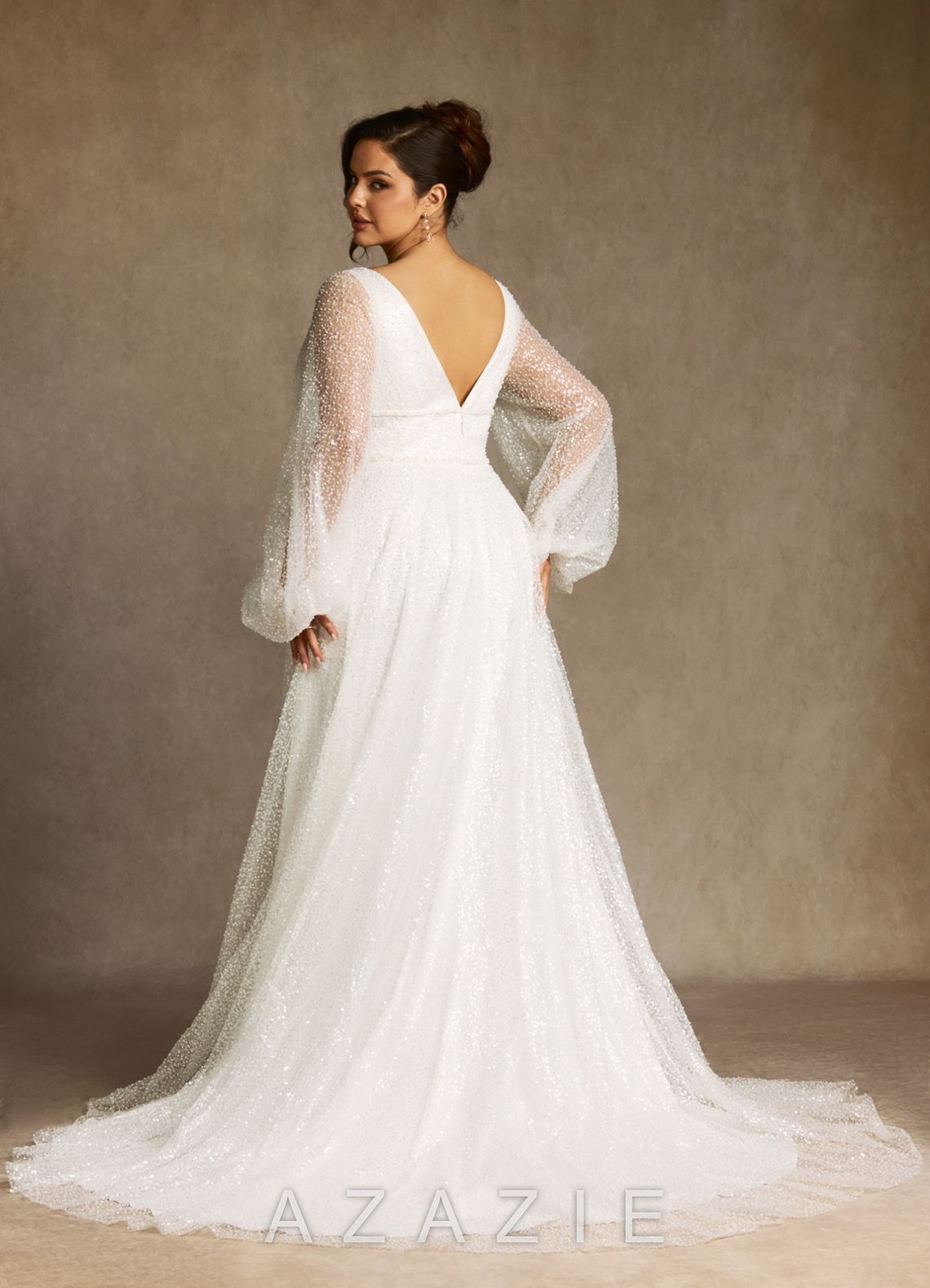 Azazie Gaia Wedding Dress Diamond White A-Line V-Neck Beading Dress diamond_white