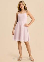 Azazie Shale Junior Blushing Pink A-Line Bow Chiffon Dress blushing_pink
