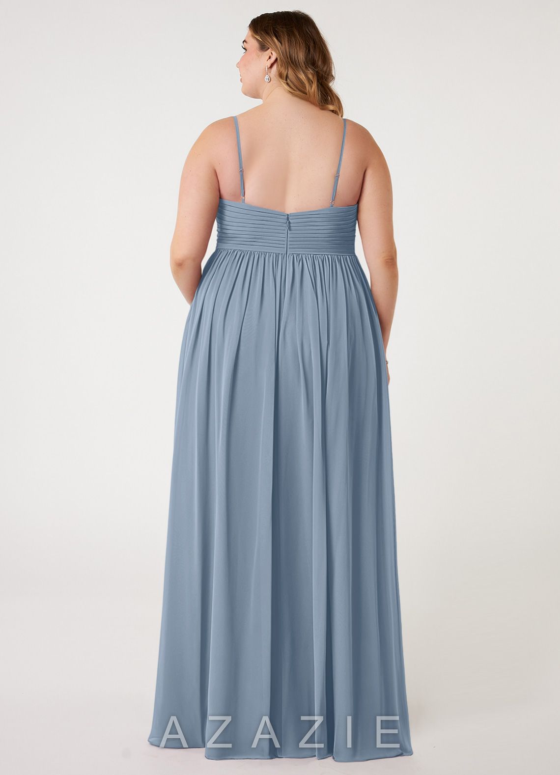 Azazie Alia Dusty Blue A-Line Pleated Chiffon Dress dusty_blue