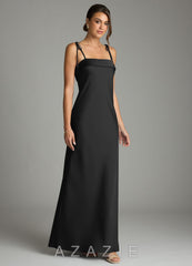 Azazie Ellia Black Sheath Bow Stretch Satin Dress black