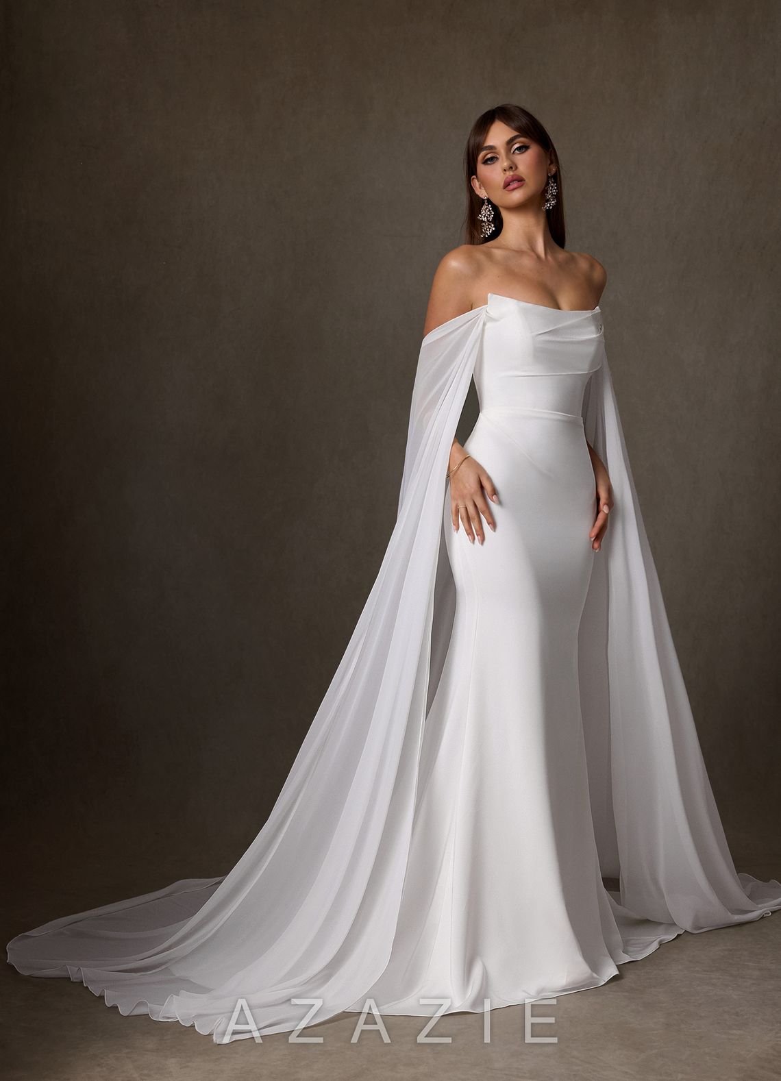 Azazie Jennet Diamond White Sheath Strapless Crepe Back Satin Dress