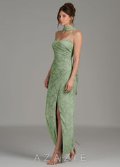 Azazie Calandra Dusty Sage Sheath Pleated Floral Burnout Dress dusty_sage