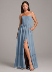 Azazie Kailee Dusty Blue A-Line with Pockets Chiffon Dress