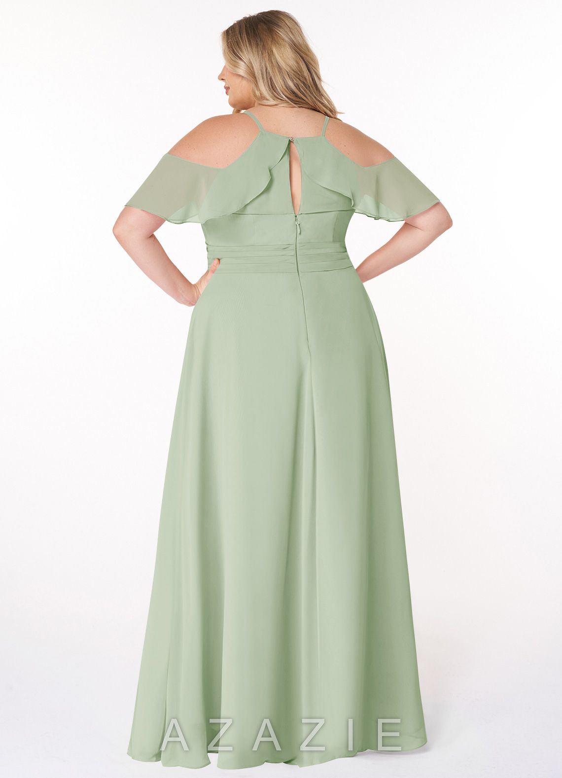 Azazie Dakota Dusty Sage A-Line V-Neck Pleated Chiffon Dress dusty_sage