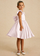 Azazie Tootsie Blushing Pink A-Line Bow Matte Satin Dress blushing_pink