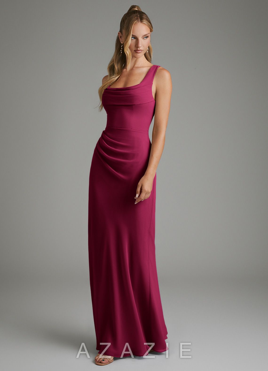 Azazie Asa Burgundy Sheath Corset Chiffon Dress burgundy