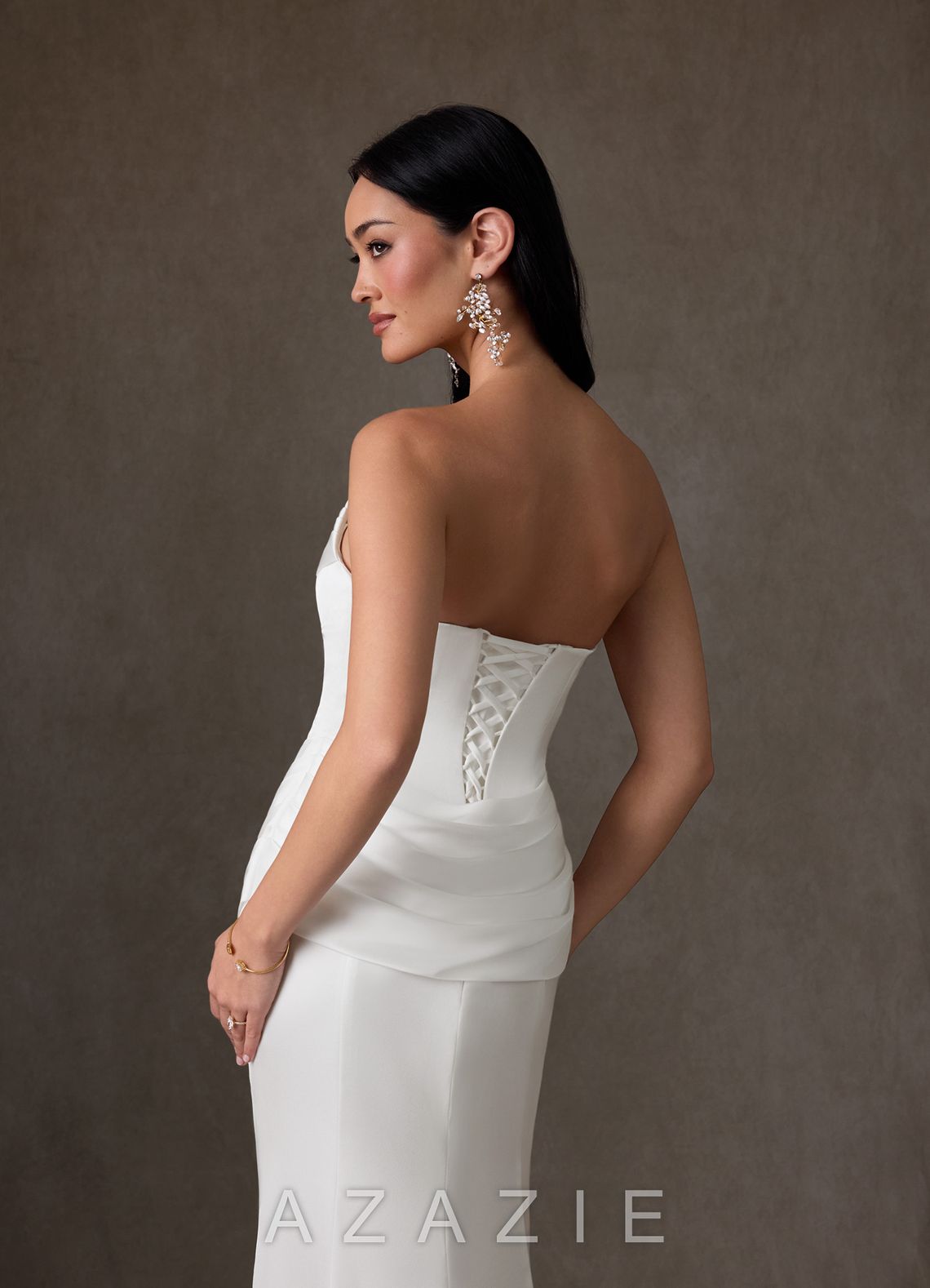 Azazie Miranda Diamond White Sheath Strapless Stretch Satin Dress diamond_white