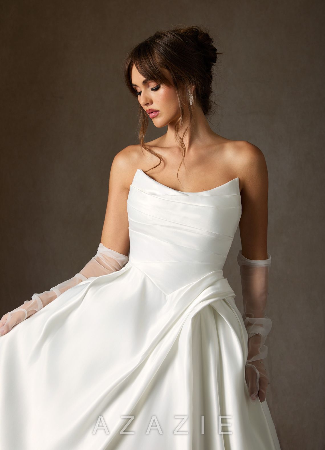 Azazie Adelise Diamond White Ball-Gown Strapless Satin Dress diamond_white