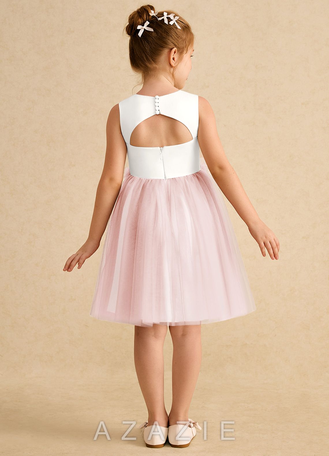 Azazie Louisa Ivory Blushing Pink A-Line Sleeveless Tulle Dress ivory/blushing_pink