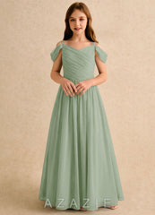 Azazie Chelo Girls Formal Dusty Sage A-Line Pleated Chiffon Dress dusty_sage