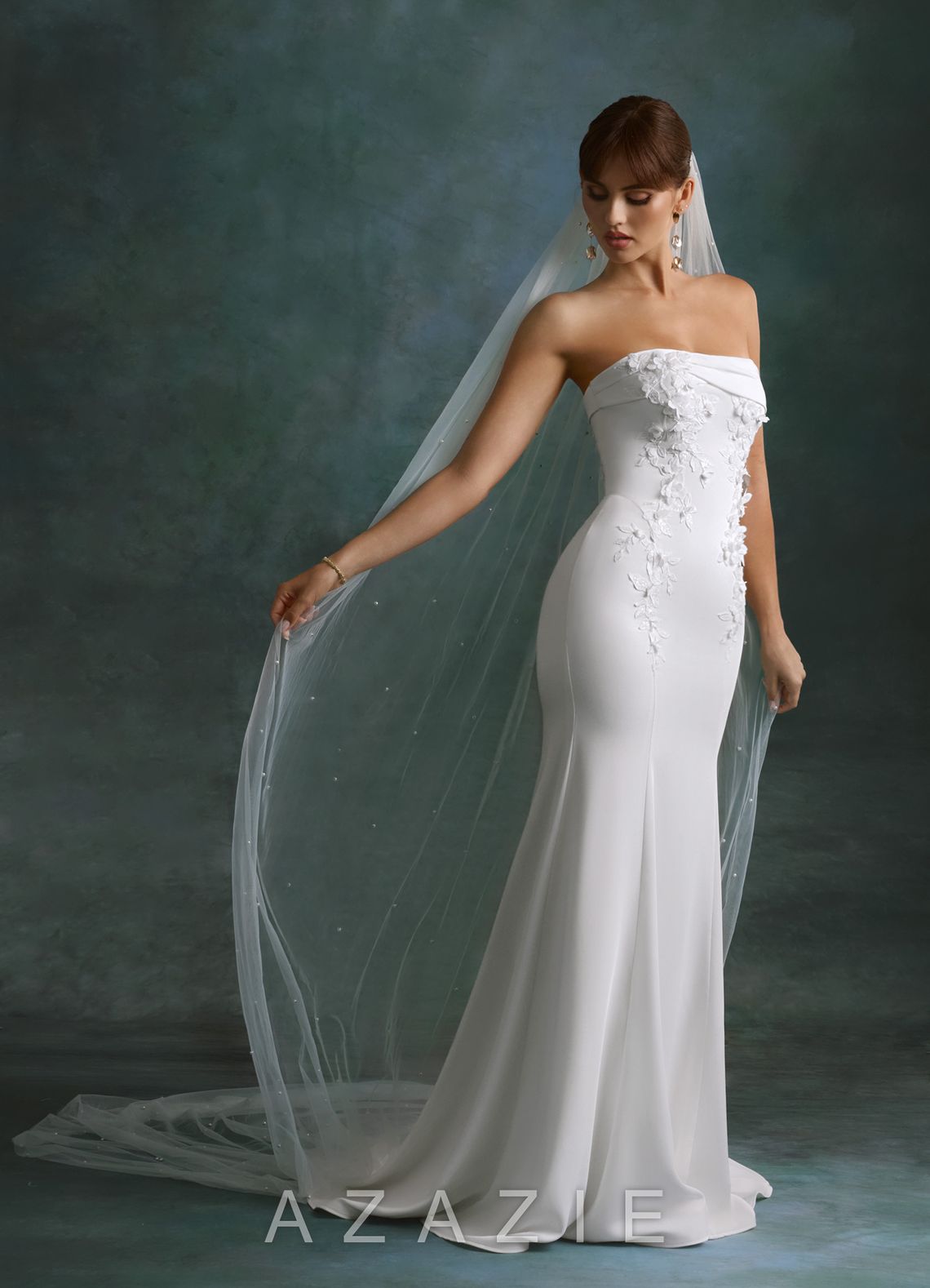 Azazie Katniss Diamond White Mermaid Strapless Crepe Back Satin Dress diamond_white