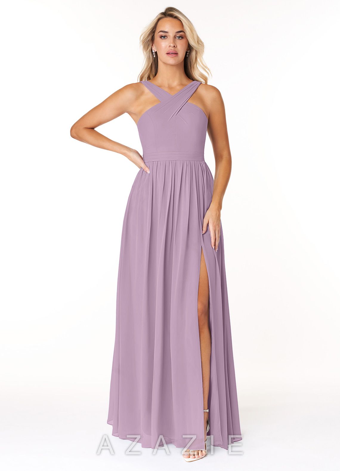 Azazie Elvira Wisteria A-Line Pleated Chiffon Dress