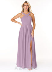 Azazie Elvira Wisteria A-Line Pleated Chiffon Dress