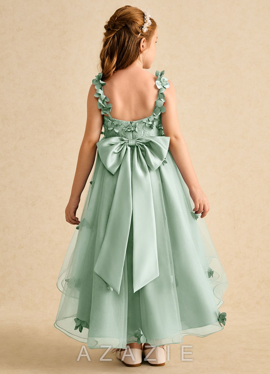 Azazie Tweety Agave A-Line Lace Tulle Dress agave