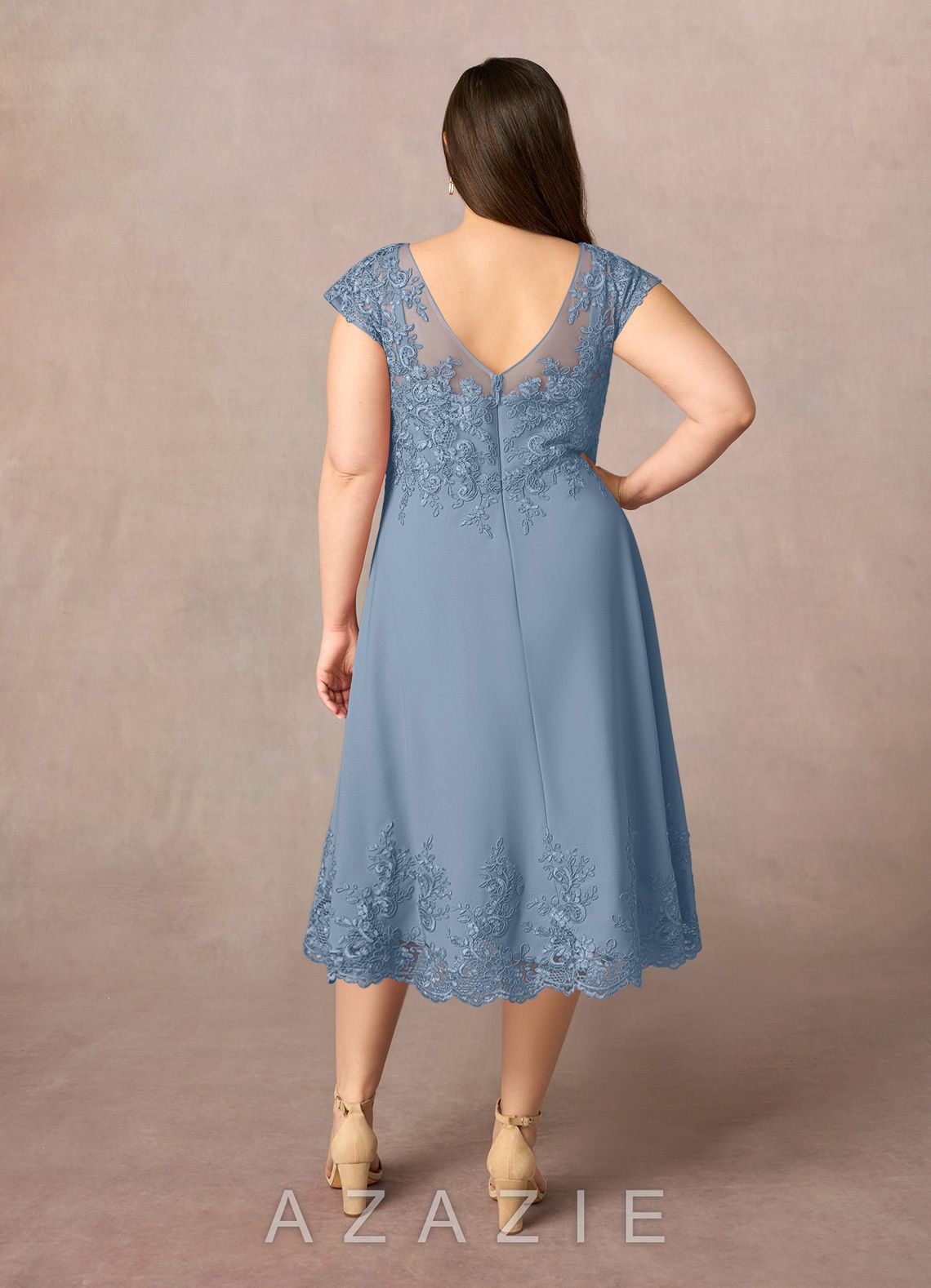 Azazie Terrano Dusty Blue A-Line Scoop Lace Dress dusty_blue