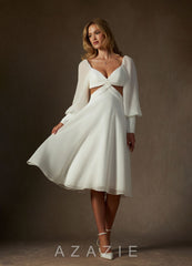 Azazie Delfina Wedding Dress Diamond White A-Line V-Neck Pleated Chiffon Dress
