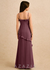 Azazie Lola Girls Formal Sangria A-Line Ruched Chiffon Dress sangria