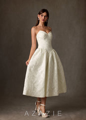 Azazie Devam Cream A-Line Strapless Floral Jacquard Dress