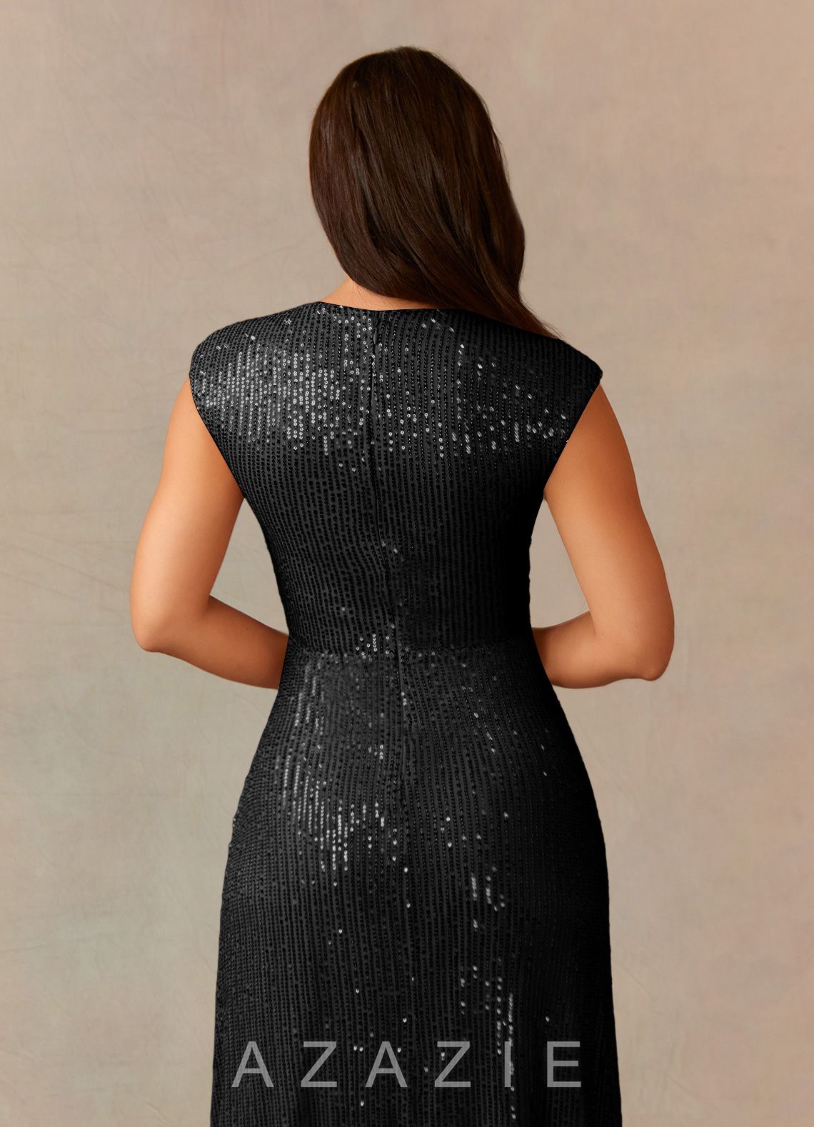 Azazie Sacramento Black A-Line Ruched Sequins Dress black