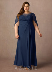 Azazie Hera Dark Navy A-Line Lace Capelet Chiffon Dress dark_navy