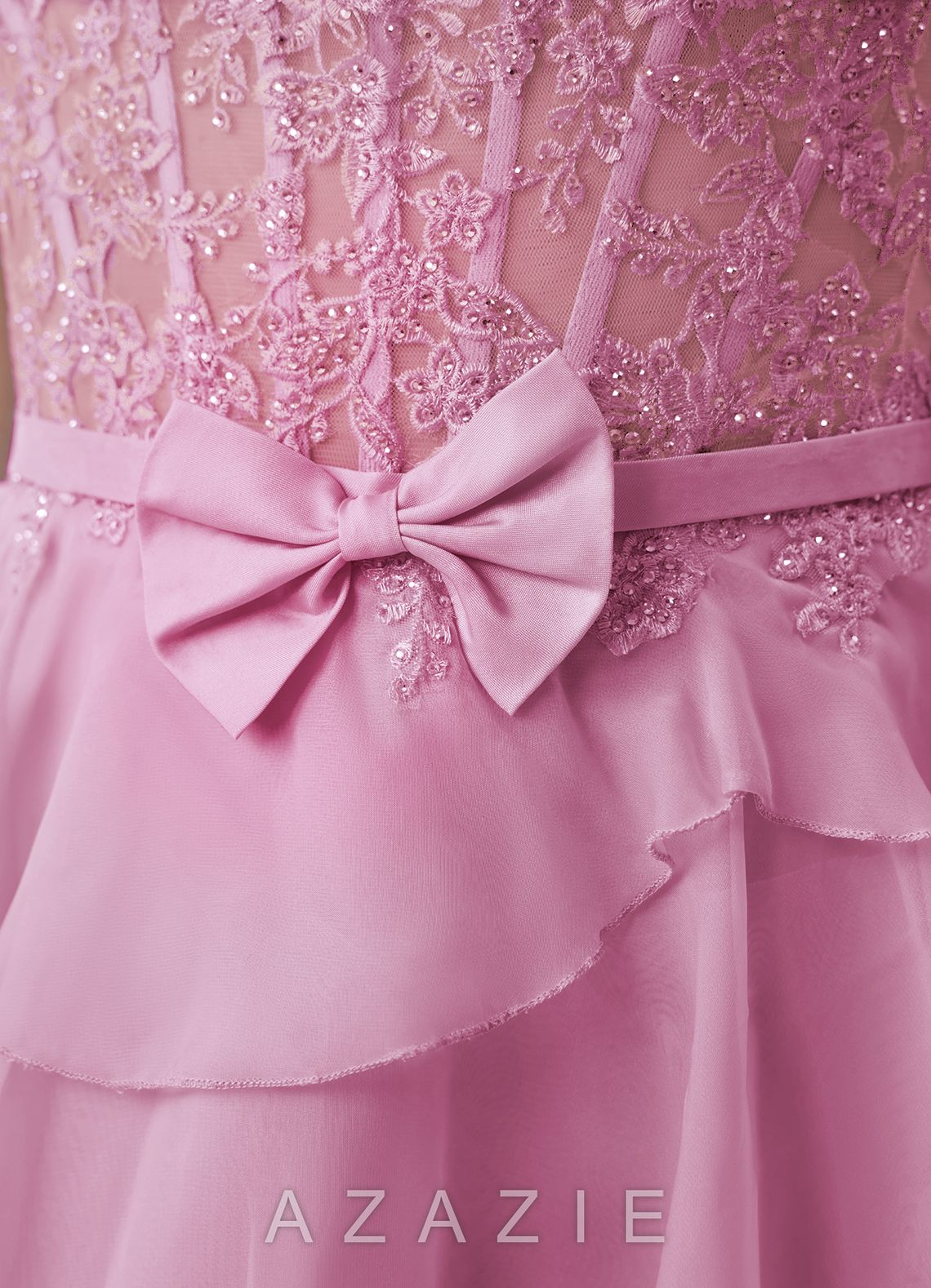 Aurelianna Pink Lace Rhinestone Ruffles Chiffon Corset Mini Dress