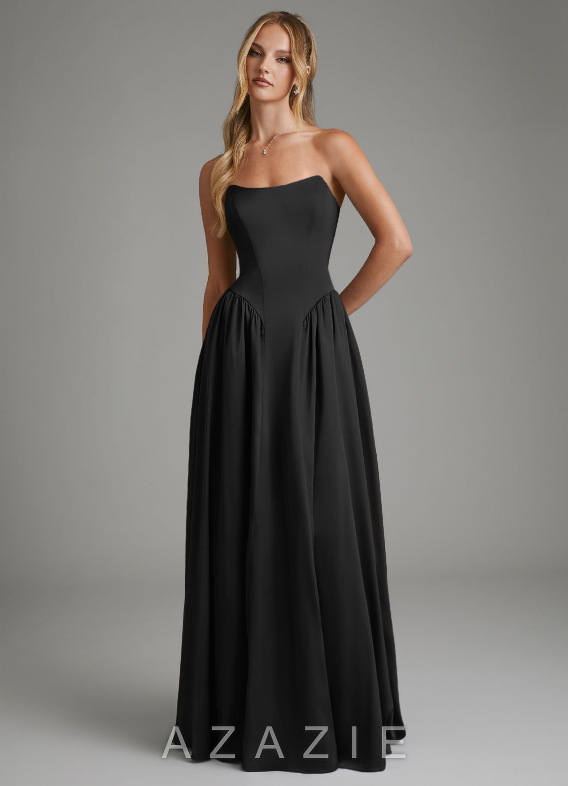 Azazie Arden Black A-Line Corset Stretch Satin Dress black