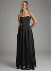 Azazie Arden Black A-Line Corset Stretch Satin Dress black