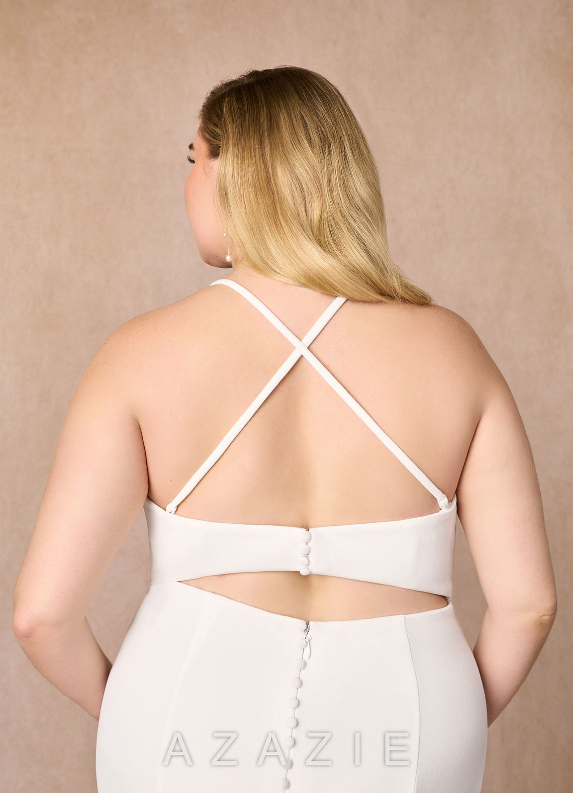 Azazie Iden Diamond White Mermaid V-Neck Stretch Crepe Dress diamond_white