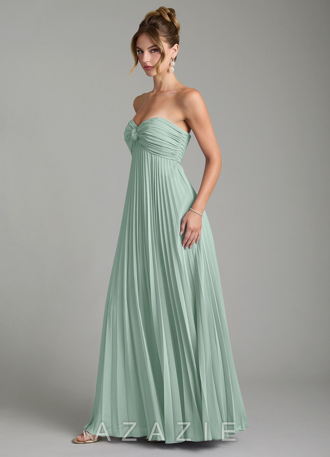 Azazie Tempest Agave Empire Corset Chiffon Convertible Dress agave