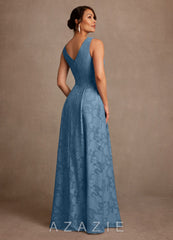 Azazie Luanne Steel Blue A-Line Pleated Floral Burnout Dress steel_blue