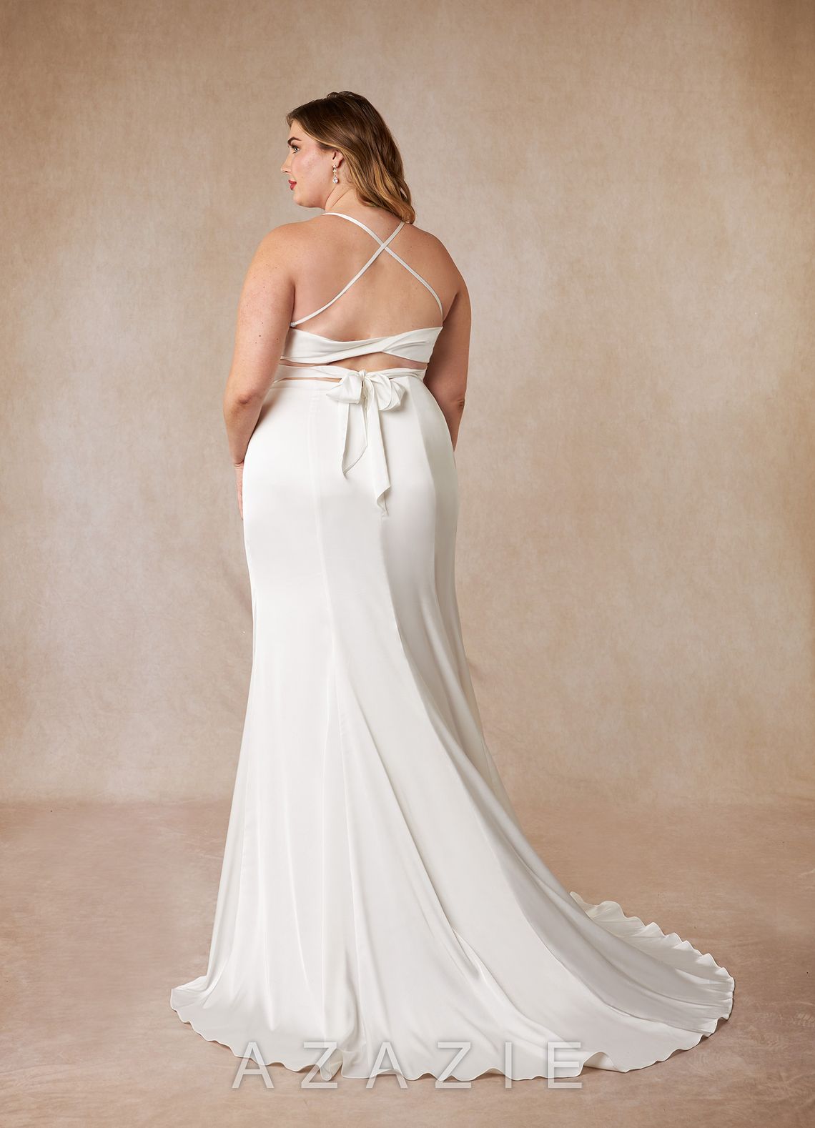Azazie Kierra Wedding Dress Diamond White Mermaid Pleated Stretch Satin Dress diamond_white