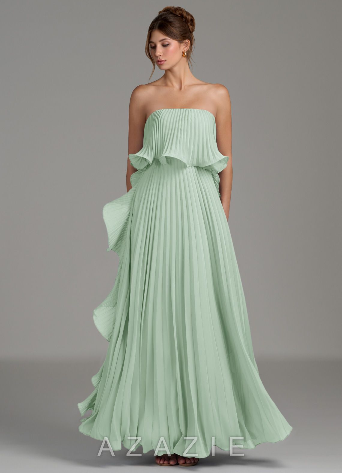Azazie Alexia Agave A-Line Ruched Chiffon Dress agave