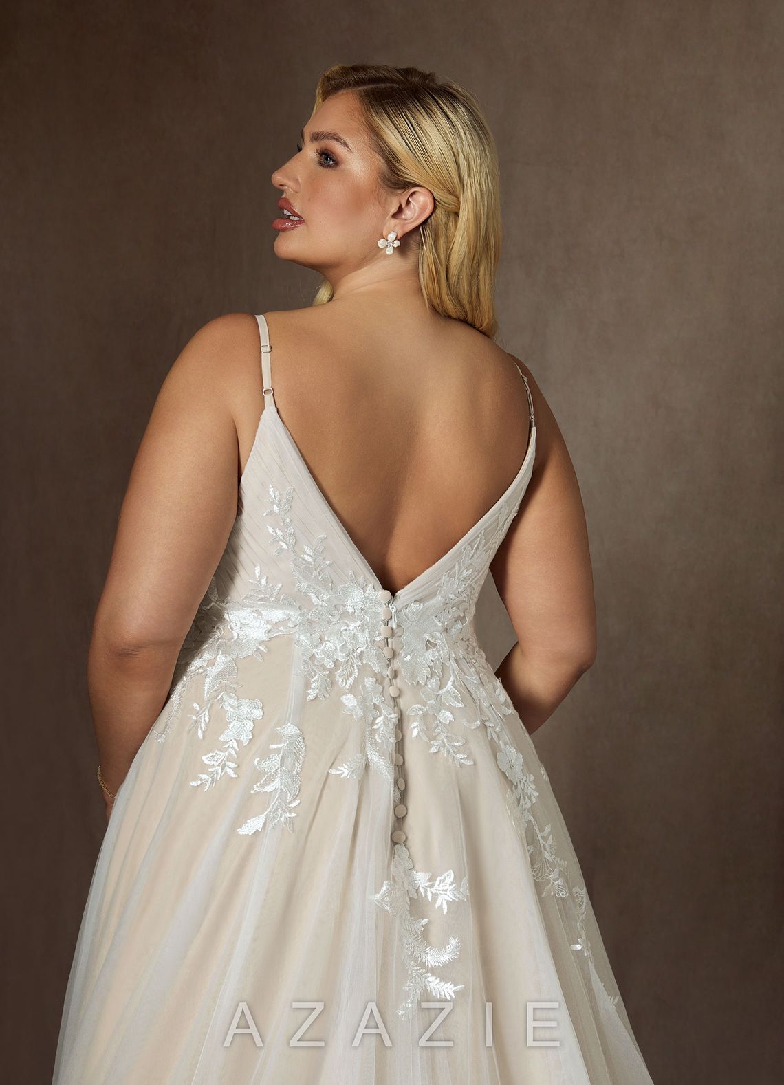 Azazie Rhodes Wedding Dress Diamond White Champagne A-Line V-Neck Sequins Tulle Dress diamond_white/champagne