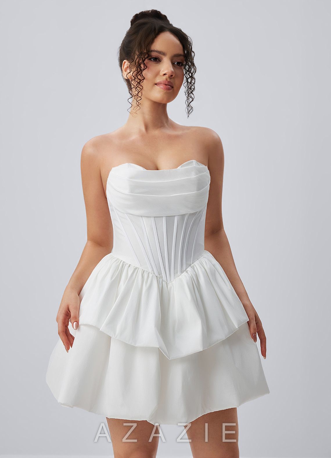 Noelle White Strapless Corset Layered Poplin Mini Dress