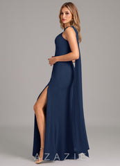 Azazie Kinsley Dark Navy Mermaid Pleated Chiffon Dress dark_navy