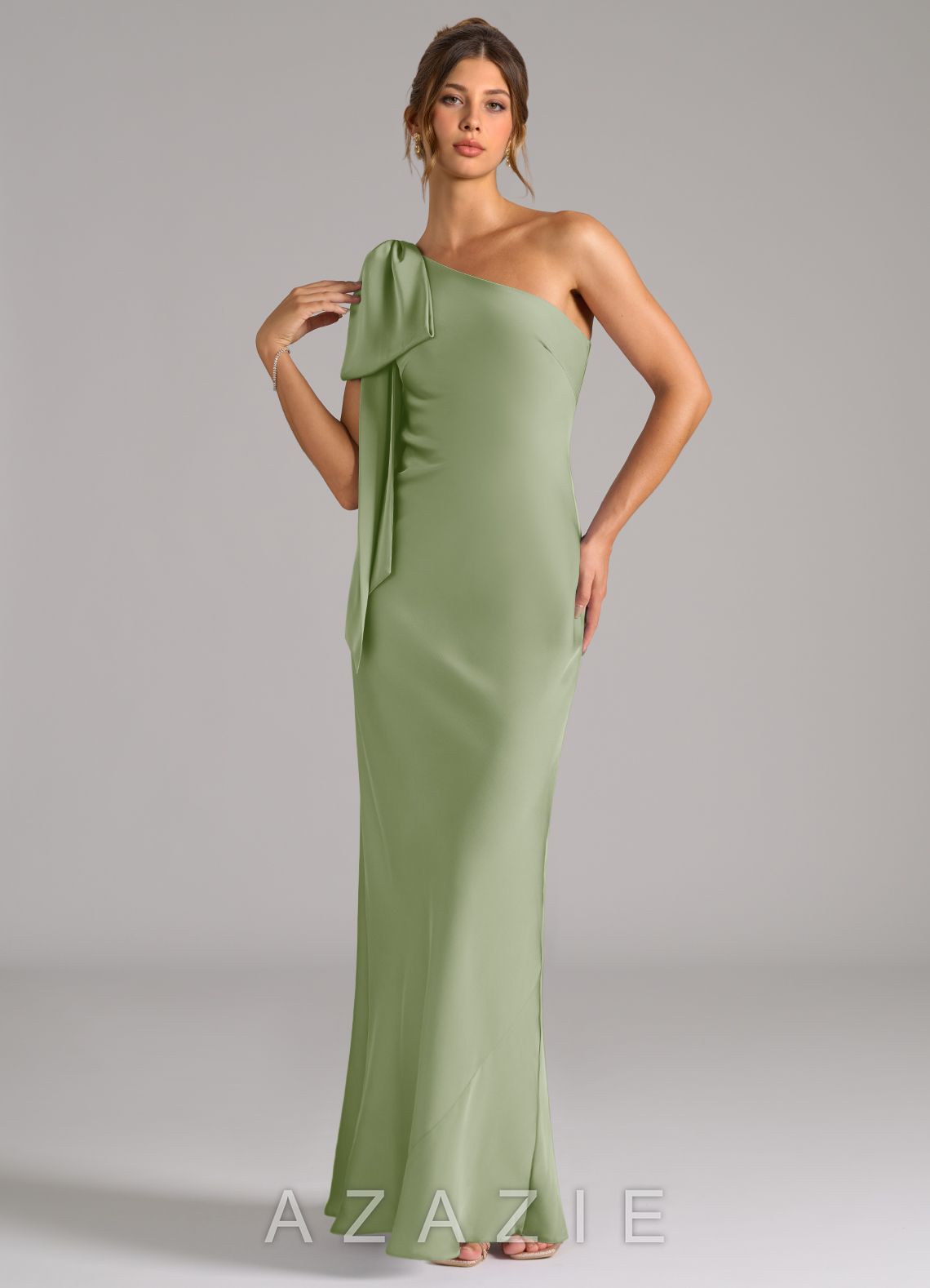 Azazie Capri Dusty Sage Mermaid One Shoulder Stretch Satin Dress dusty_sage