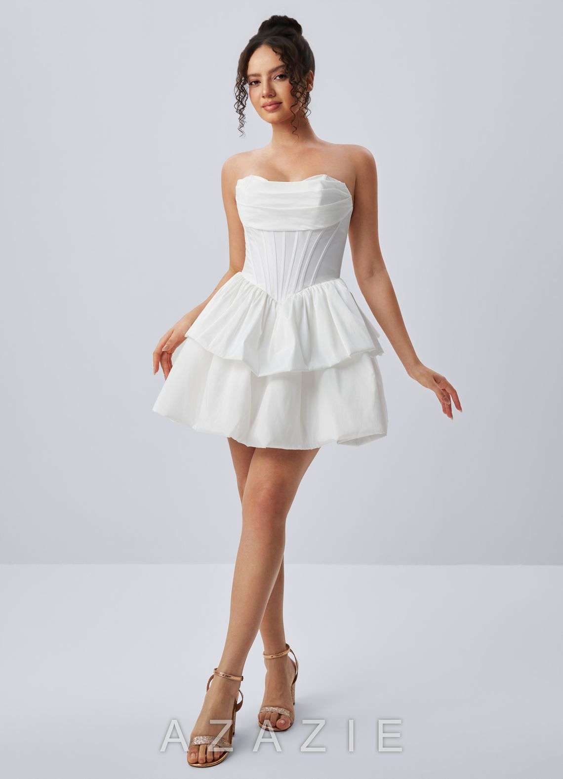 Noelle White Strapless Corset Layered Poplin Mini Dress