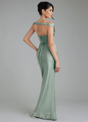 Azazie Stella Agave Sheath Corset Stretch Satin Convertible Dress agave
