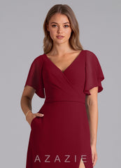 Azazie Ambrosia Burgundy A-Line Pleated Chiffon Dress burgundy