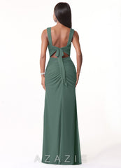 Azazie Jesaphine Eucalyptus Sheath Ruched Mesh Dress eucalyptus
